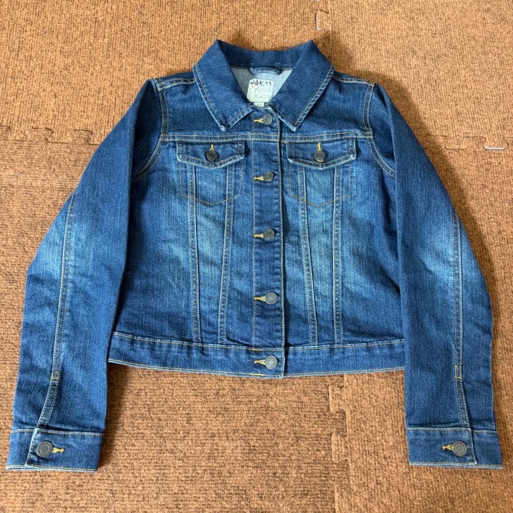 B- The Children's Place Girls Blue Denim Jacket Unicorn Embroidery Size L 10/12